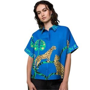 Gorman NWOT Guardians size 18 short sleeve leopard and large leaf print. Loose
